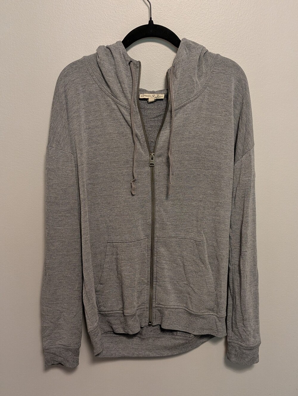 Express One Eleven Gray Burnout Full Zip Sweatshirt